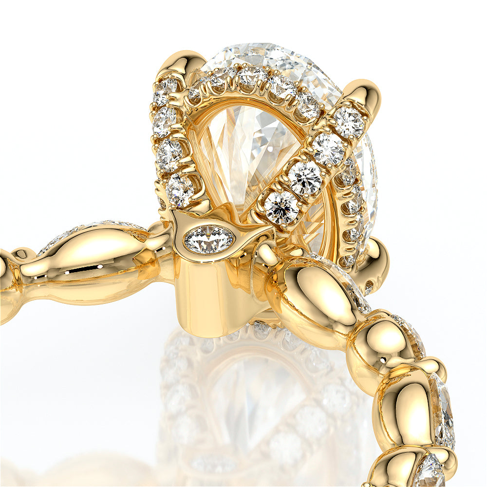 Oval Side Stone 14k Yellow Gold Engagement Ring - VNG-2202