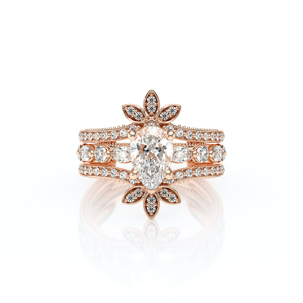 Pear Side Stone 18k Rose Gold Engagement Ring - VNG-2202