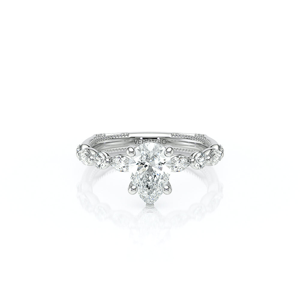 Pear Side Stone 14k White Gold Engagement Ring - VNG-2202