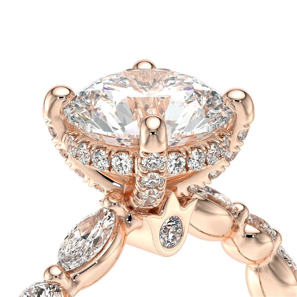 Round Side Stone 14k Rose Gold Engagement Ring - VNG-2202