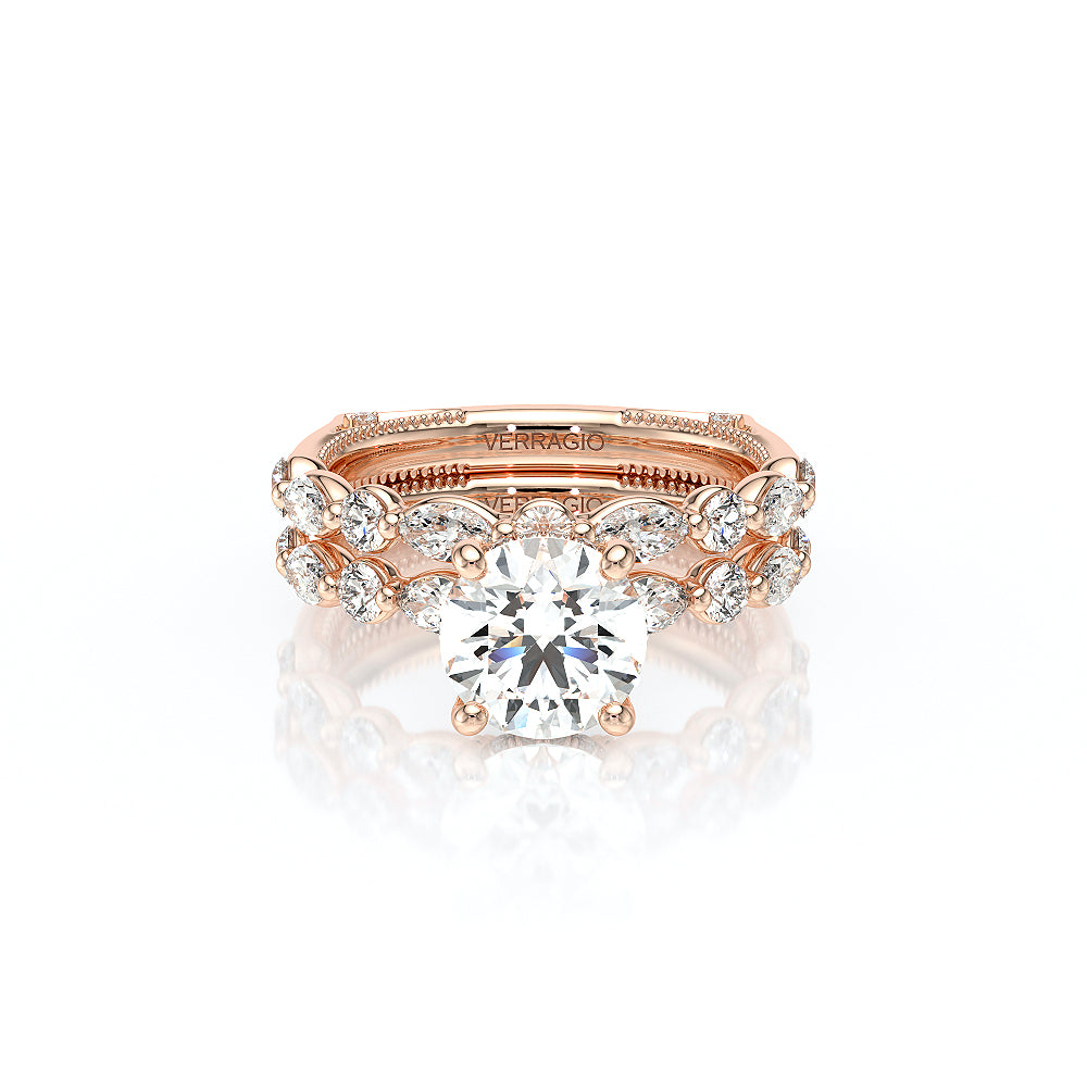 Round Side Stone 14k Rose Gold Engagement Ring - VNG-2202