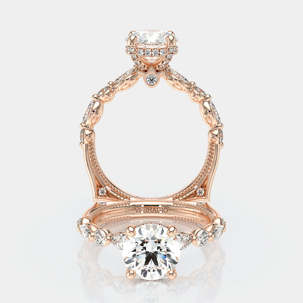 Round Side Stone 18k Rose Gold Engagement Ring - VNG-2202