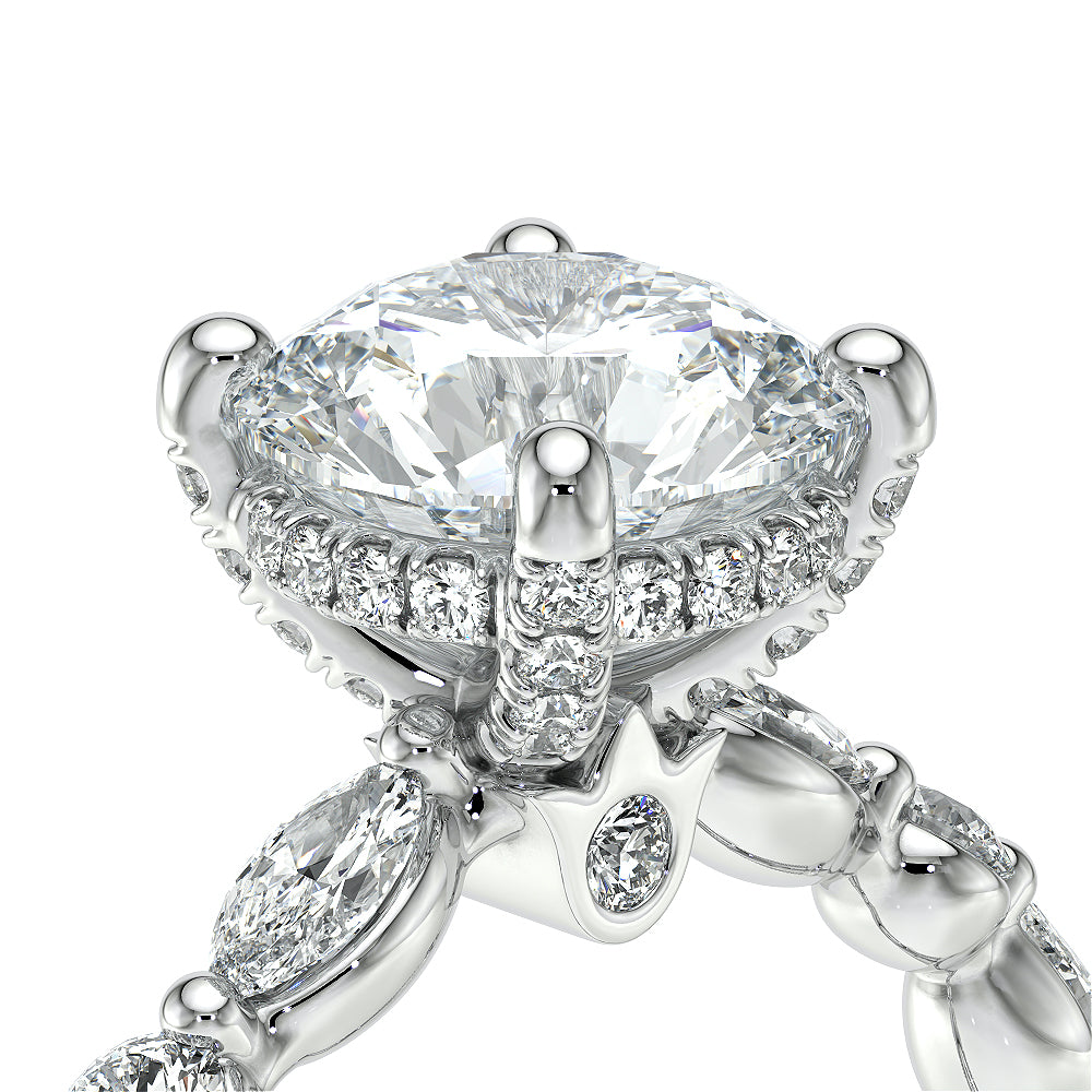 Round Side Stone 14k White Gold Engagement Ring - VNG-2202