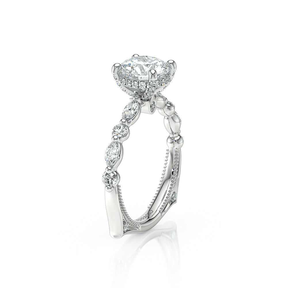 Round Side Stone 18k White Gold Engagement Ring - VNG-2202