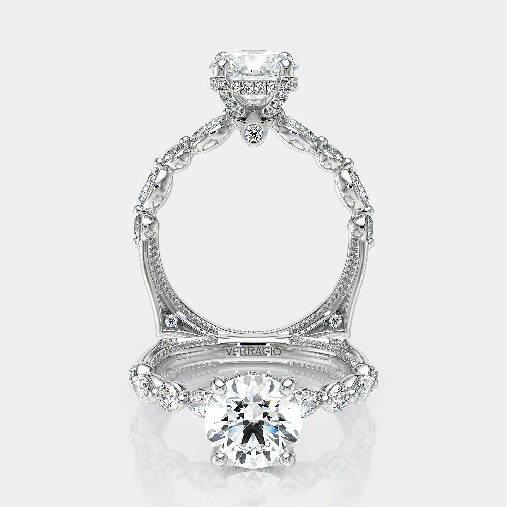 Round Side Stone 18k White Gold Engagement Ring - VNG-2202