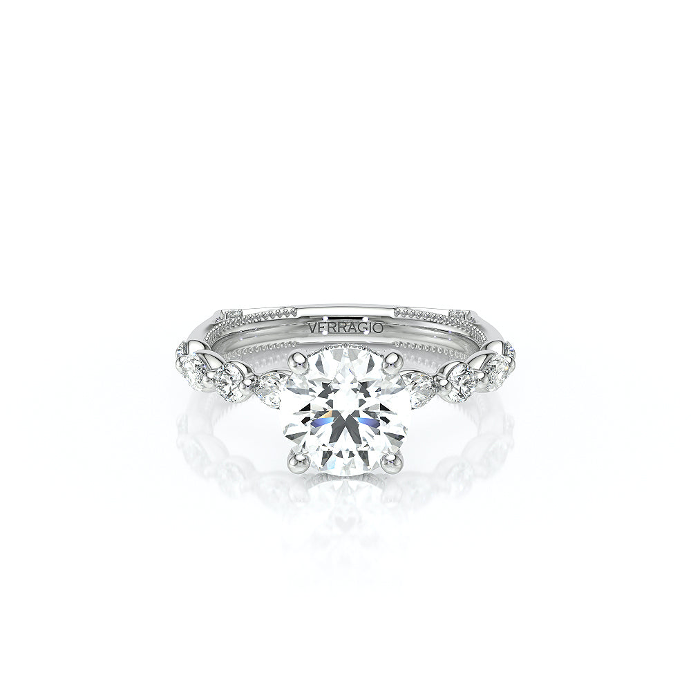 Round Side Stone 18k White Gold Engagement Ring - VNG-2202