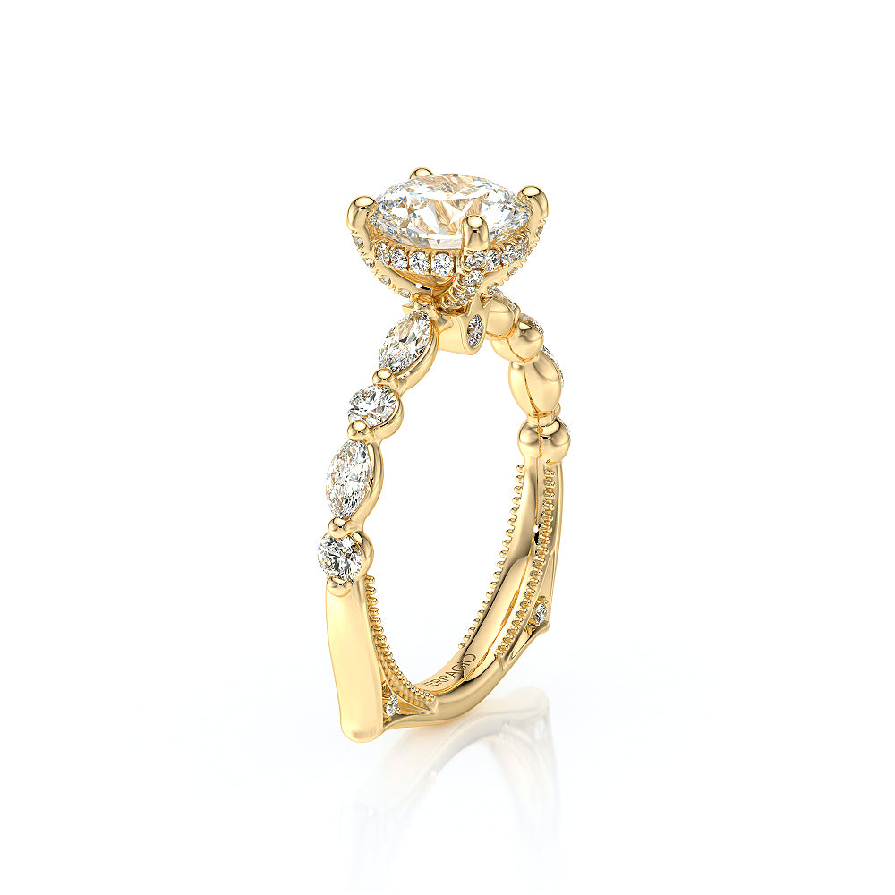 Round Side Stone 14k Yellow Gold Engagement Ring - VNG-2202