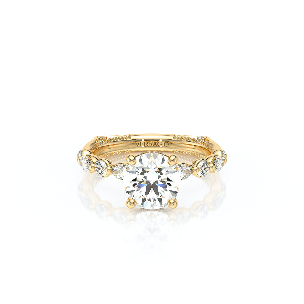 Round Side Stone 18k Yellow Gold Engagement Ring - VNG-2202