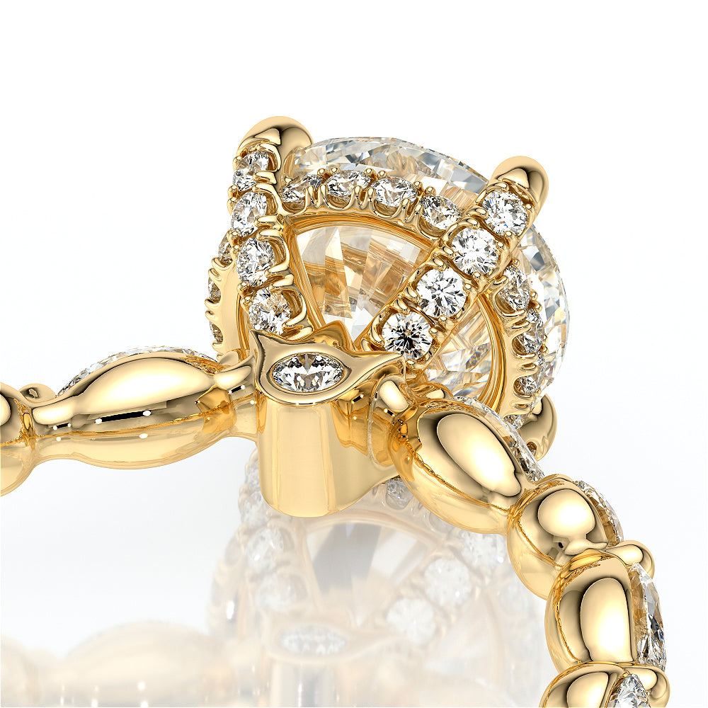 Round Side Stone 18k Yellow Gold Engagement Ring - VNG-2202