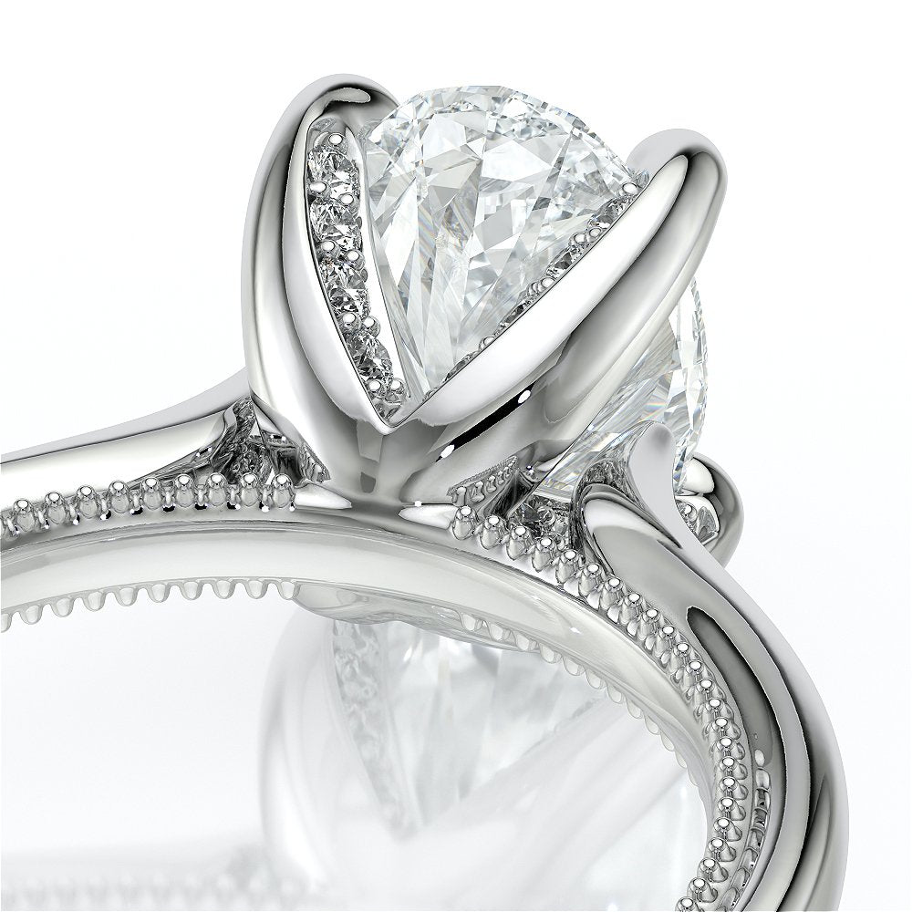 Oval Solitaire 14K White Gold Engagement Ring - VNG-2207