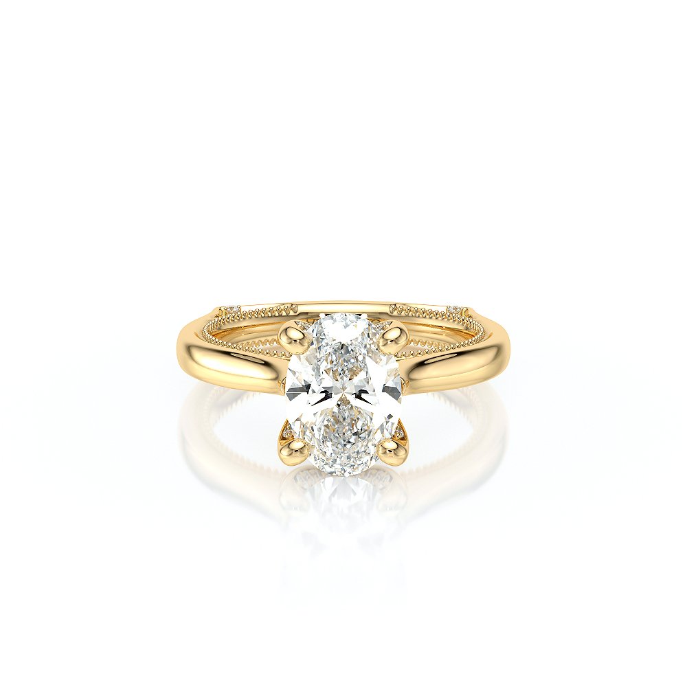 Oval Solitaire 18K Yellow Gold Engagement Ring - VNG-2207