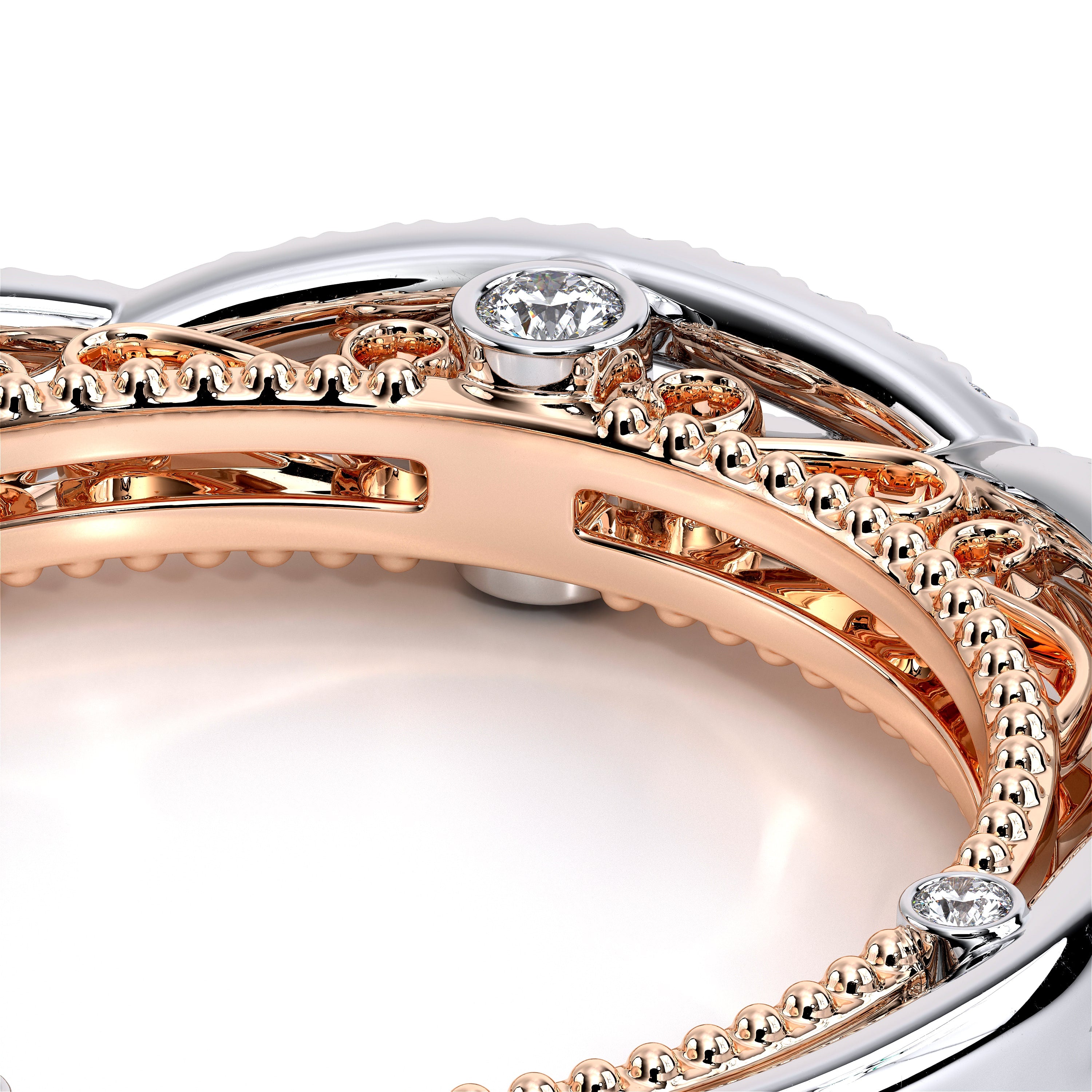 Vintage Twist Diamond Wedding Ring 18k White/Rose Gold - VEN-5003