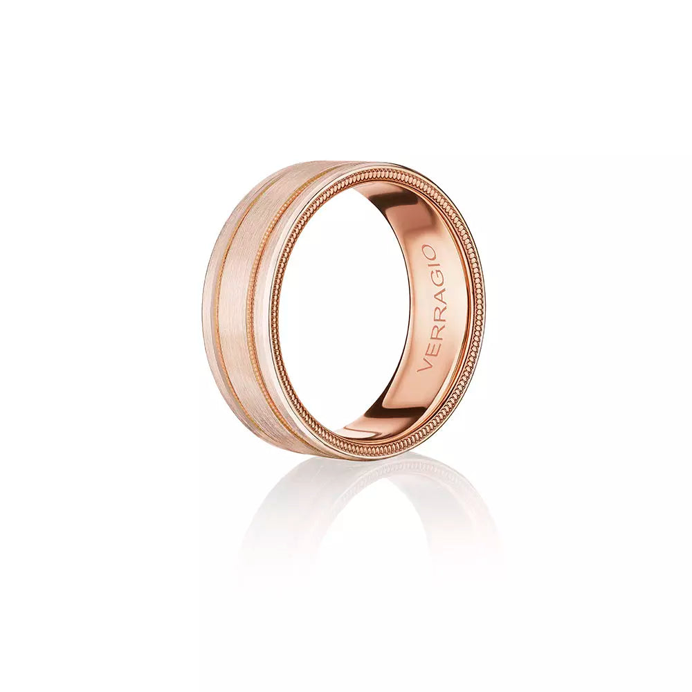 Classic Grooved Wedding Ring 14k Rose Gold - VW-8107