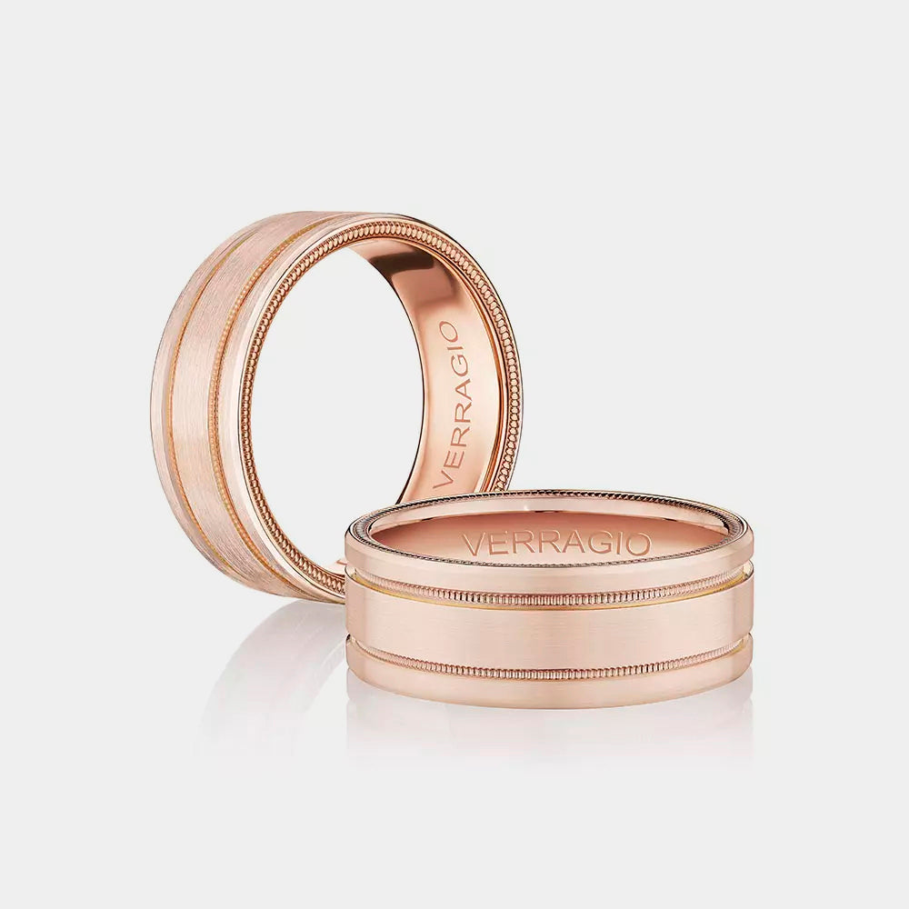 Classic Grooved Wedding Ring 14k Rose Gold - VW-8107