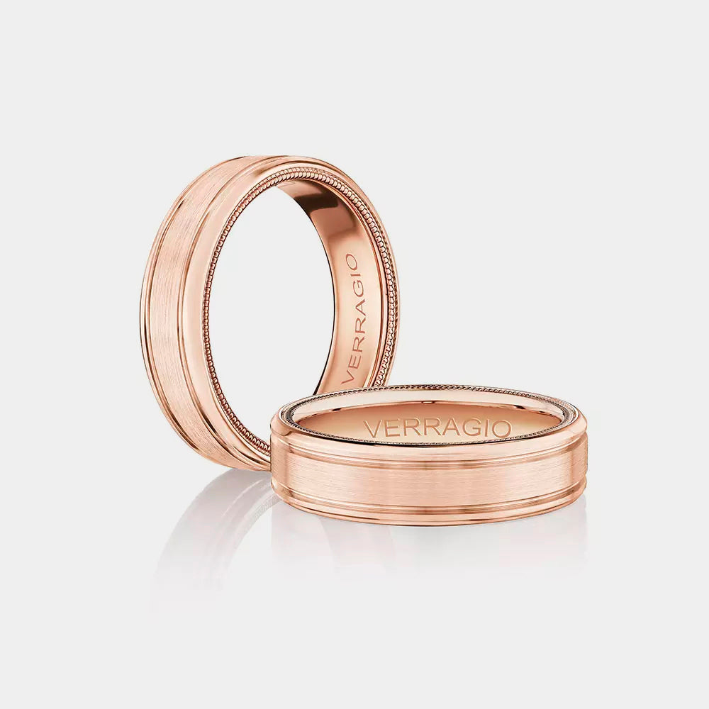 Modern Grooved Wedding Ring 18k Rose Gold - VWB-6028