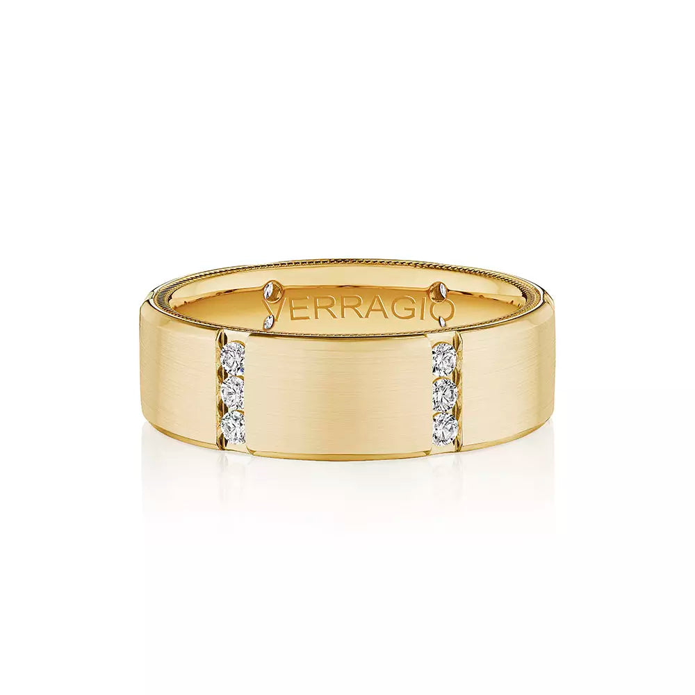 Modern Diamond Accent Wedding Ring 14k Yellow Gold - VWD-7916