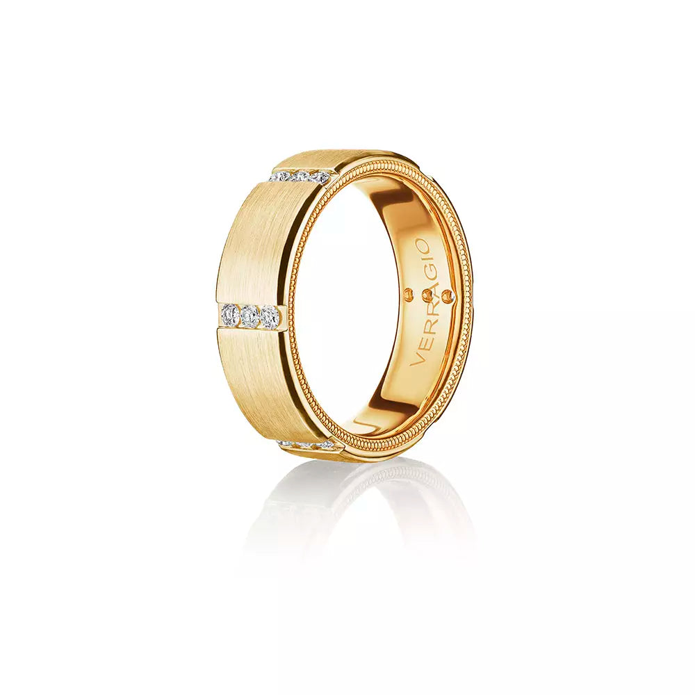 Modern Diamond Accent Wedding Ring 14k Yellow Gold - VWD-7916