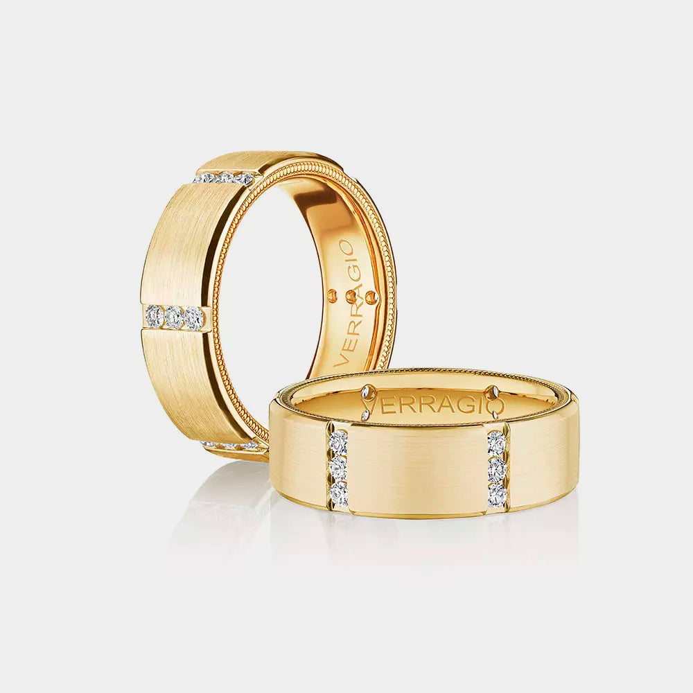 Modern Diamond Accent Wedding Ring 14k Yellow Gold - VWD-7916