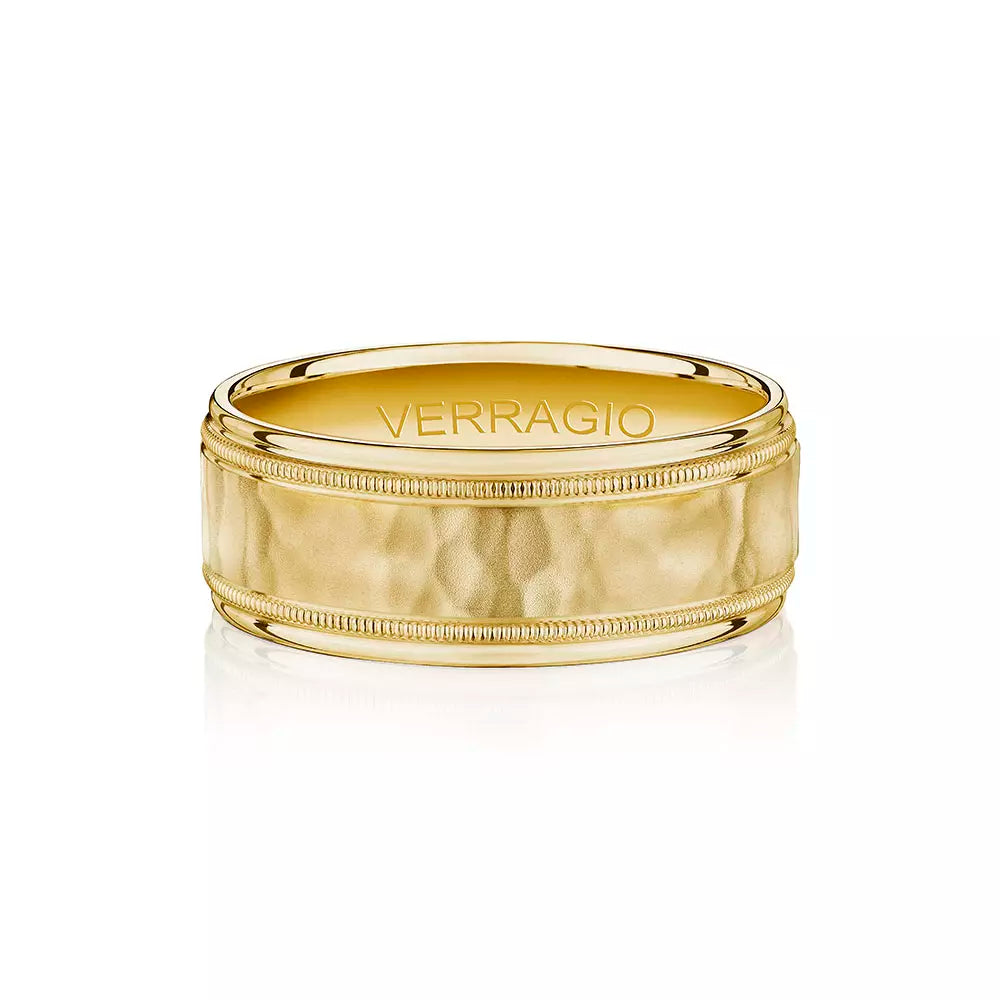 Modern Hammered Wedding Ring 18k Yellow Gold - VWS-208