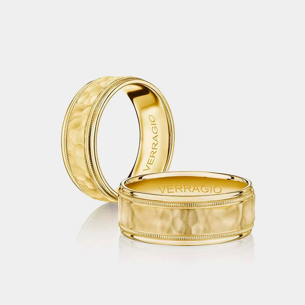 Modern Hammered Wedding Ring 18k Yellow Gold - VWS-208