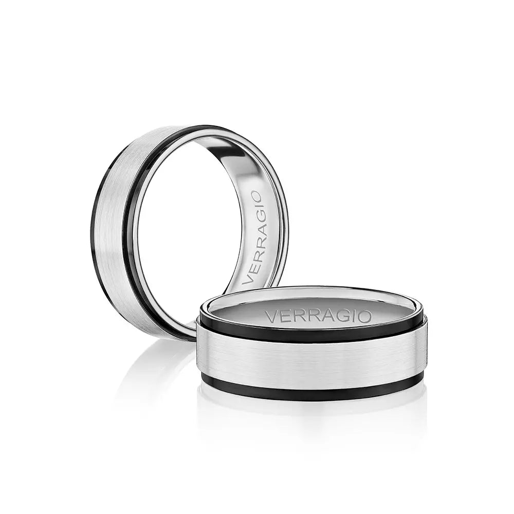 Modern Black Edge Wedding Ring Platinum - VWS-204