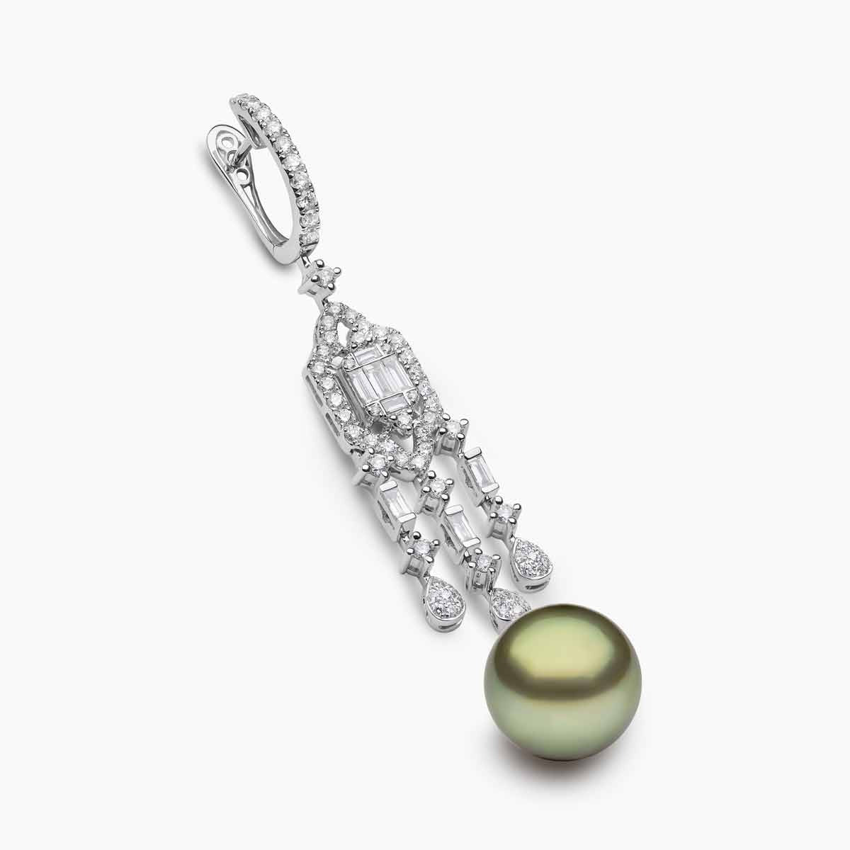 Contessa Pistachio Tahitian Pearl and Diamond Cascade Earrings