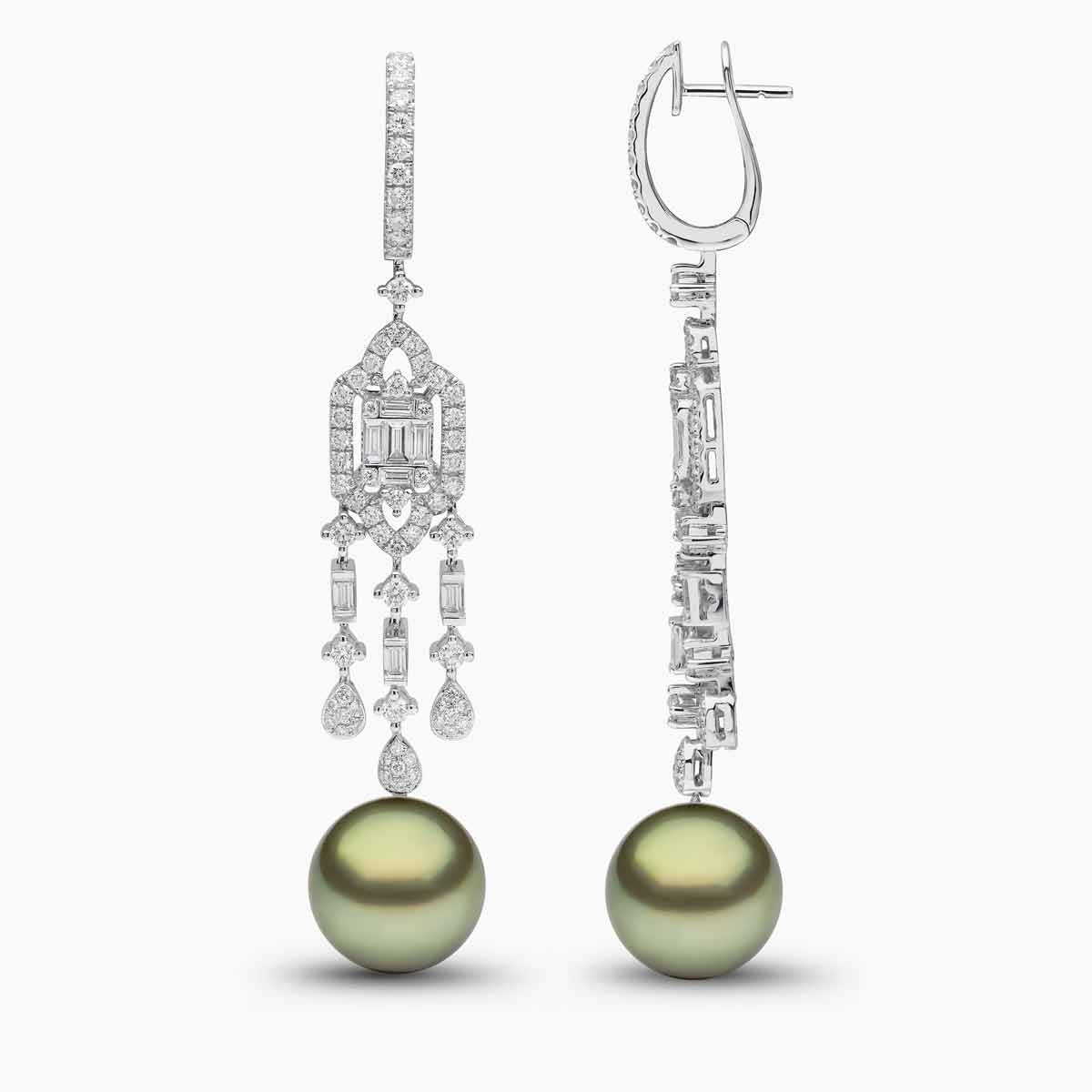 Contessa Pistachio Tahitian Pearl and Diamond Cascade Earrings