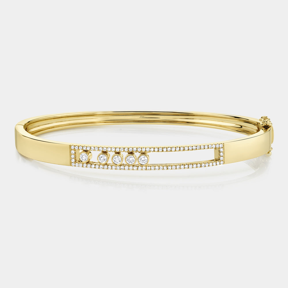 Yellow gold diamond bangle bracelet, front view