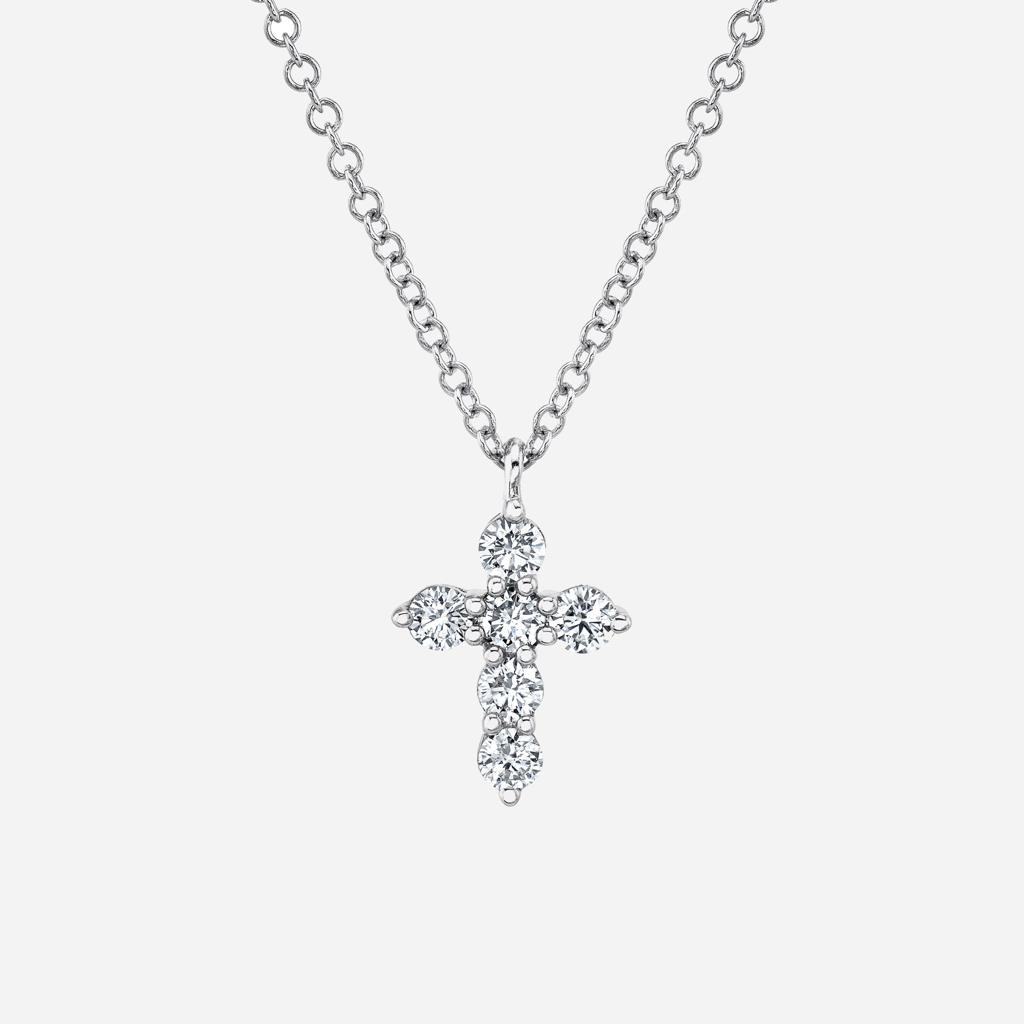 White gold diamond cross pendant necklace, front view