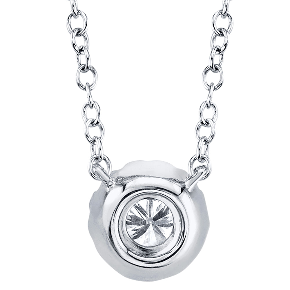 White gold diamond necklace on a light gray background, back view