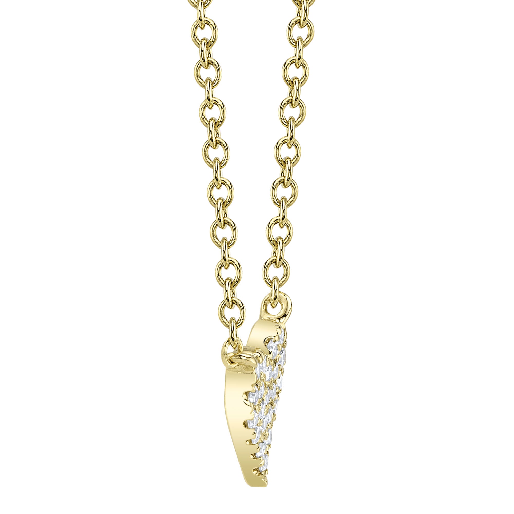 Gold necklace with a diamond heart pendant on a white background