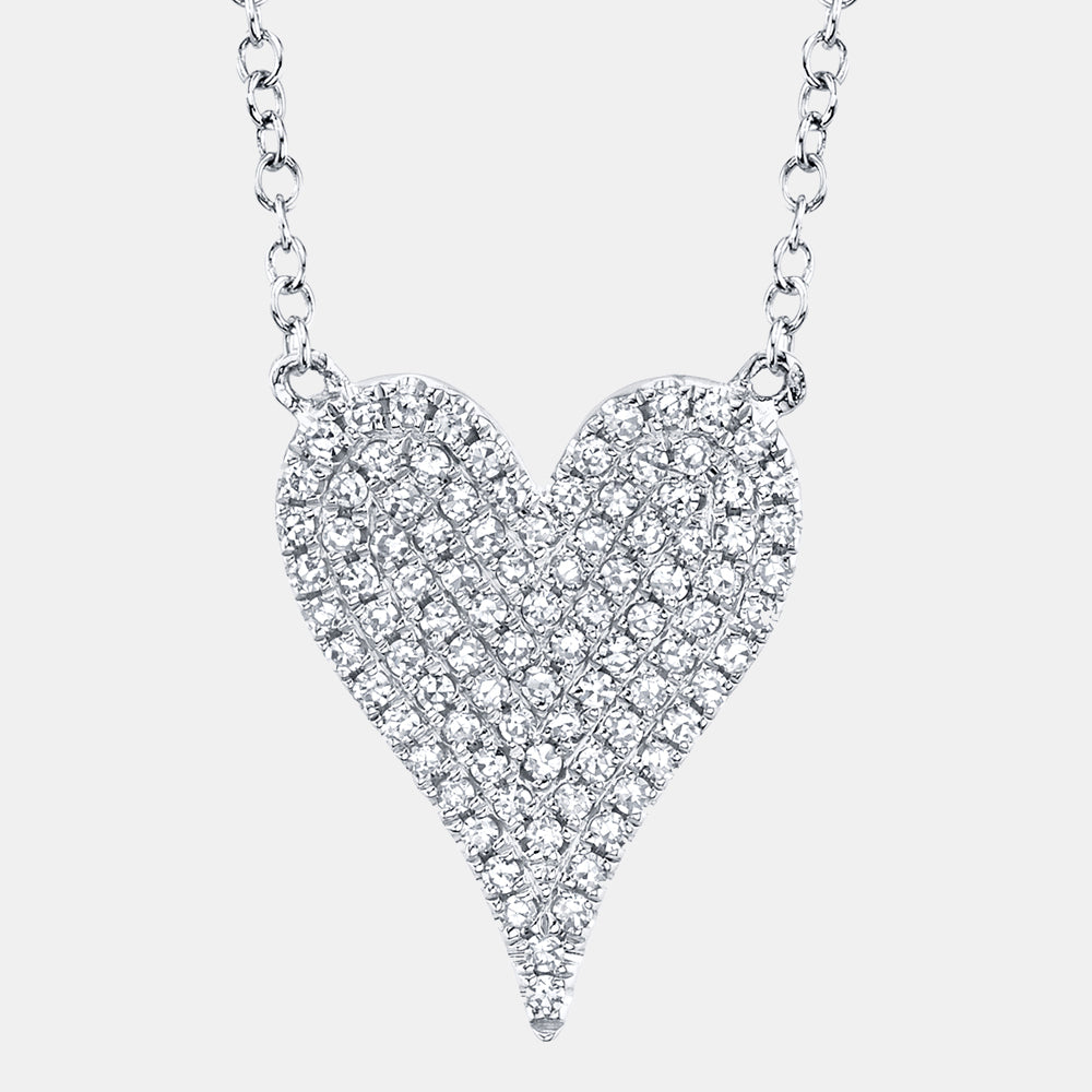 Heart-shaped diamond pendant necklace, front view