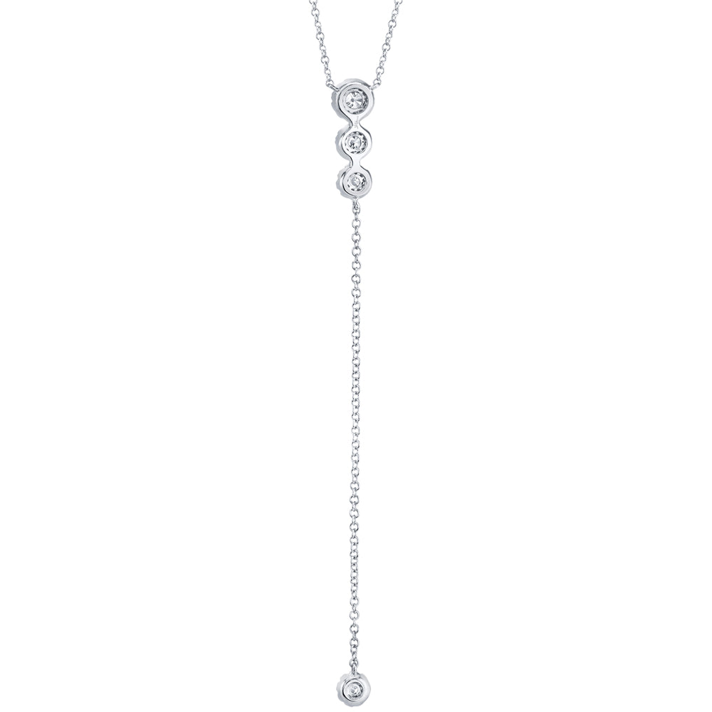 White gold diamond halo lariat necklace, back view