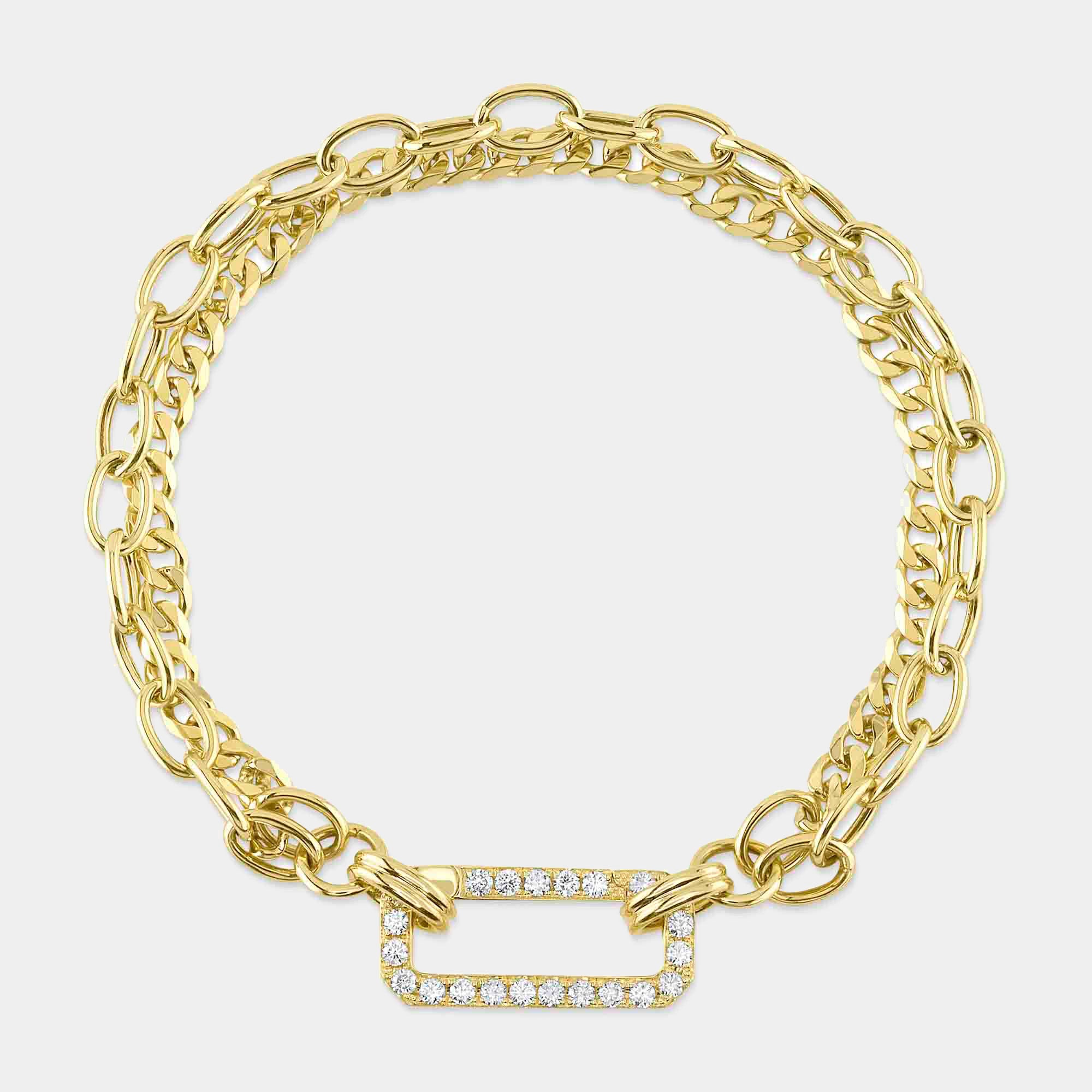 Yellow gold double layer link diamond link bracelet, front view