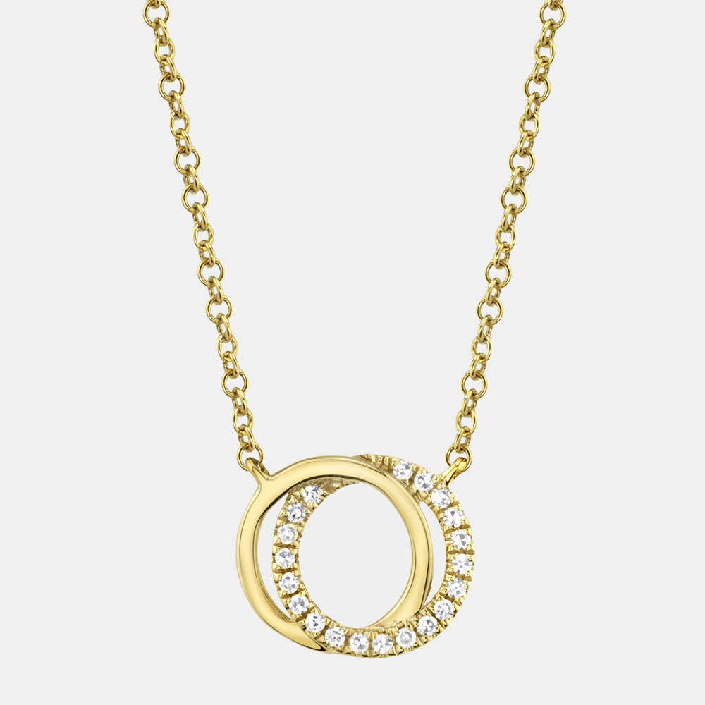 Gold and diamond necklace with interlocking circle pendants