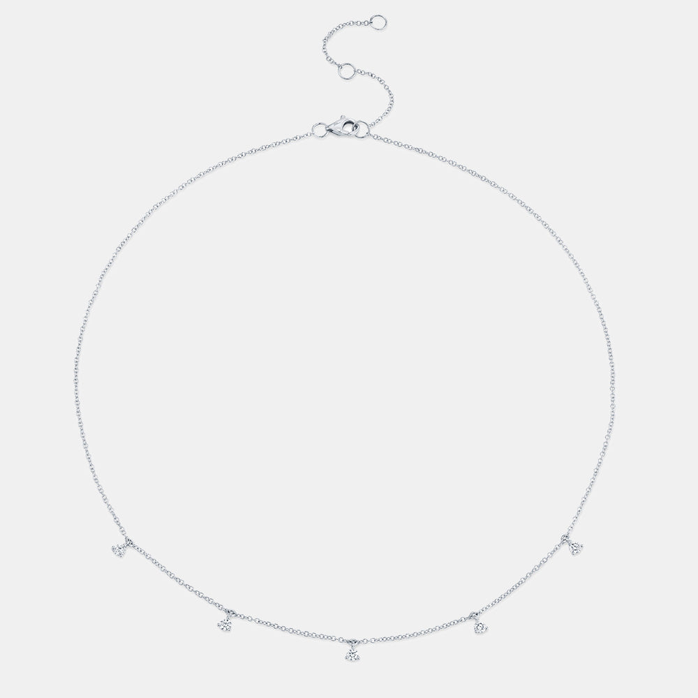 White gold diamond station necklace, front view