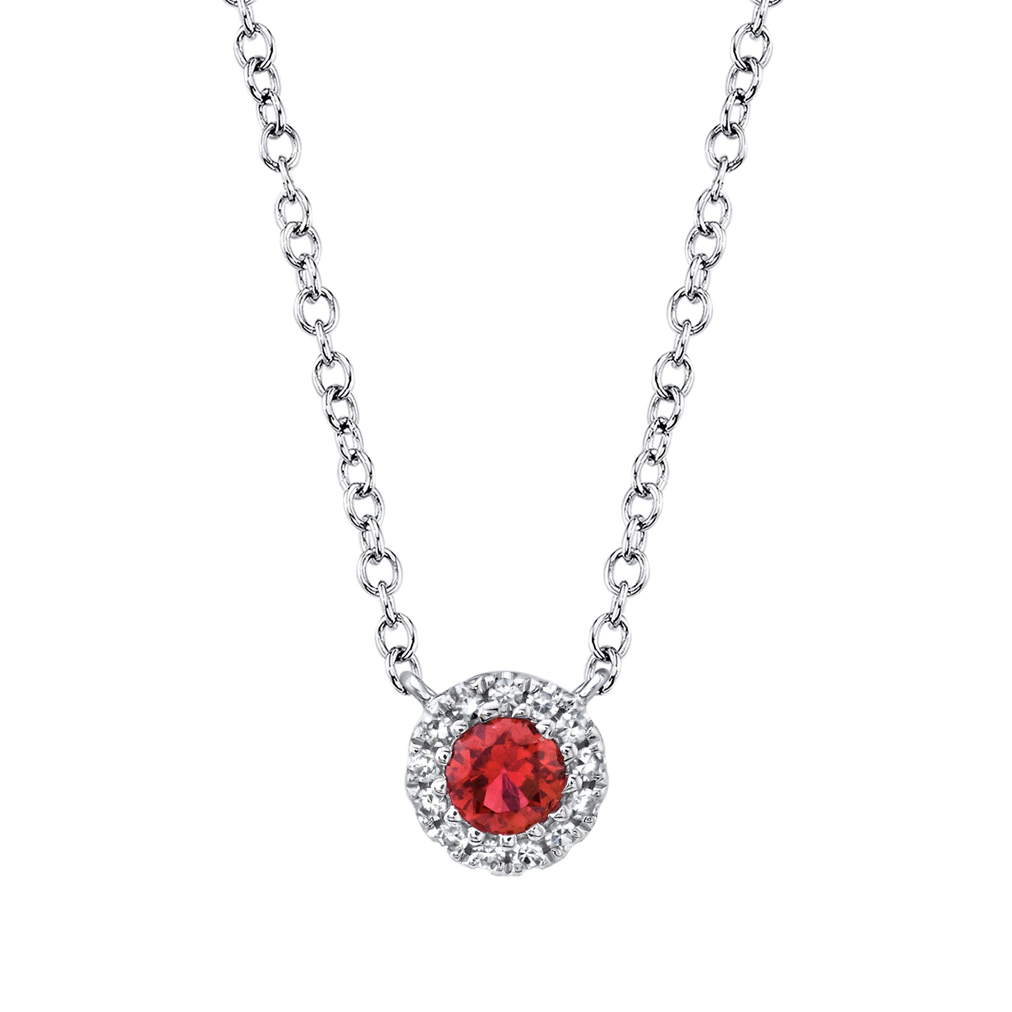 White Gold necklace with a red ruby pendant zoomed out view