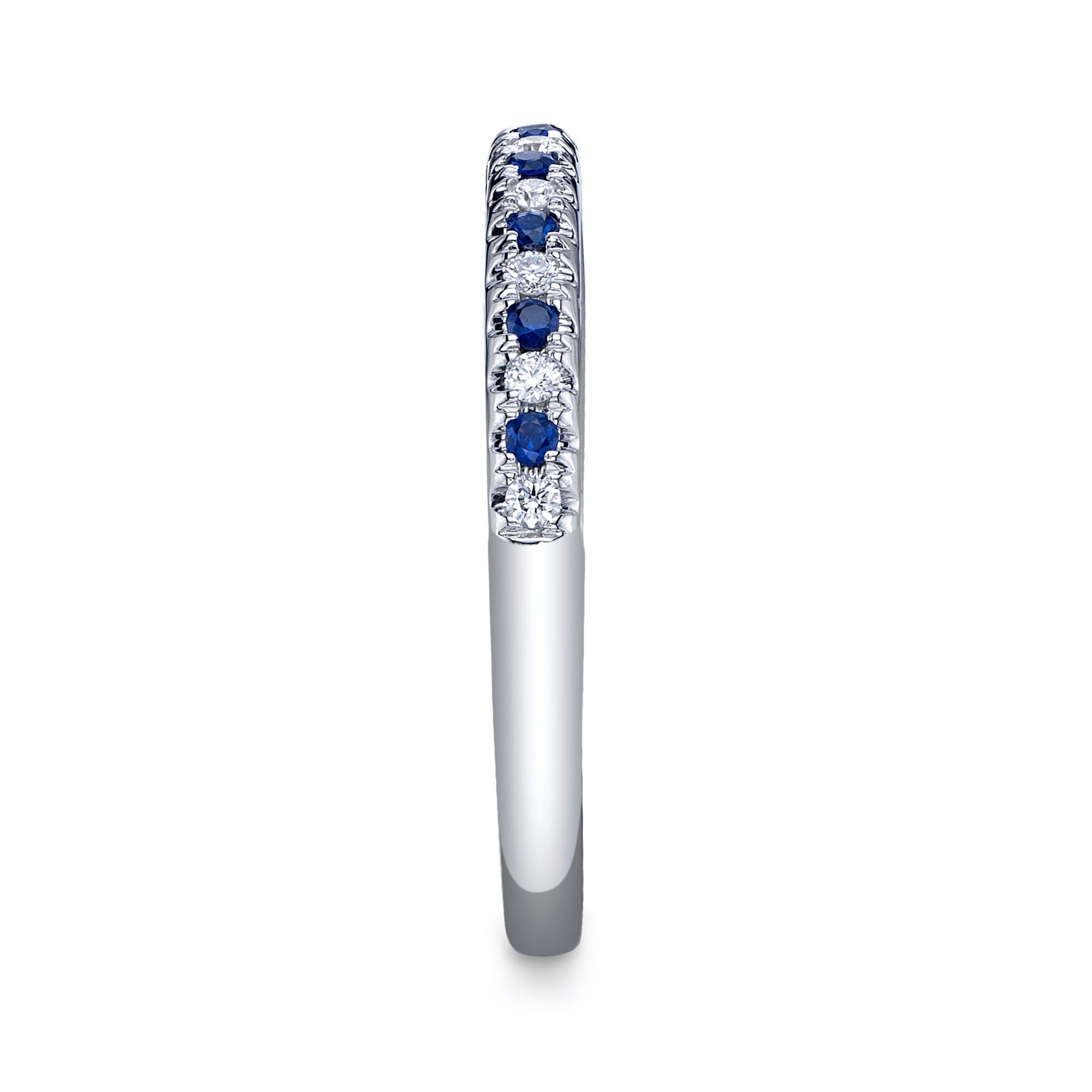 White gold diamond and sapphire fashion ring, side view