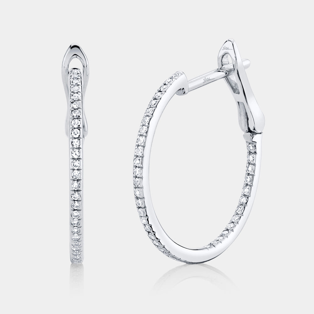 White gold diamond hoop earrings, front angle view