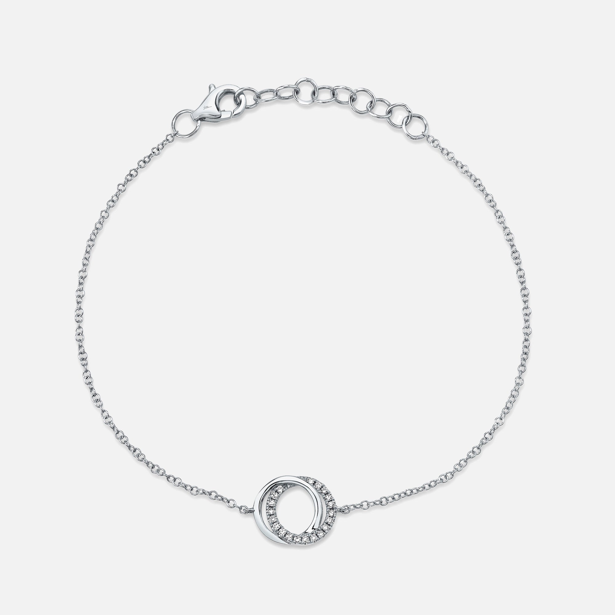 White gold diamond love knot bracelet, front view