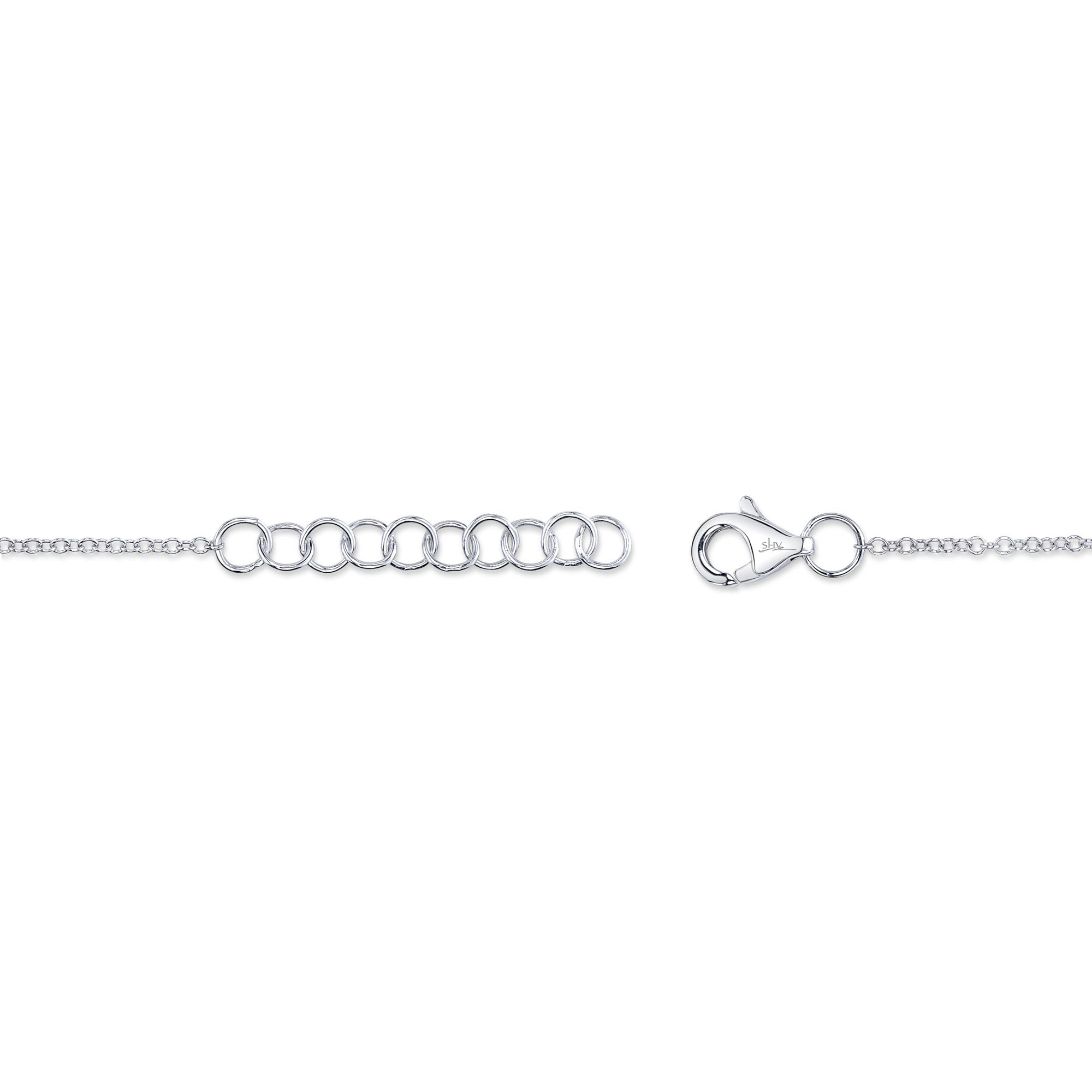 White gold diamond love knot bracelet, close-up of clasp
