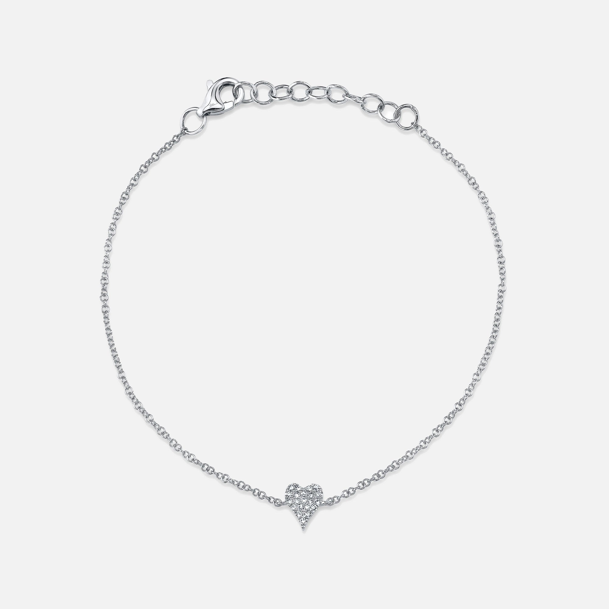 White gold diamond pave heart bracelet