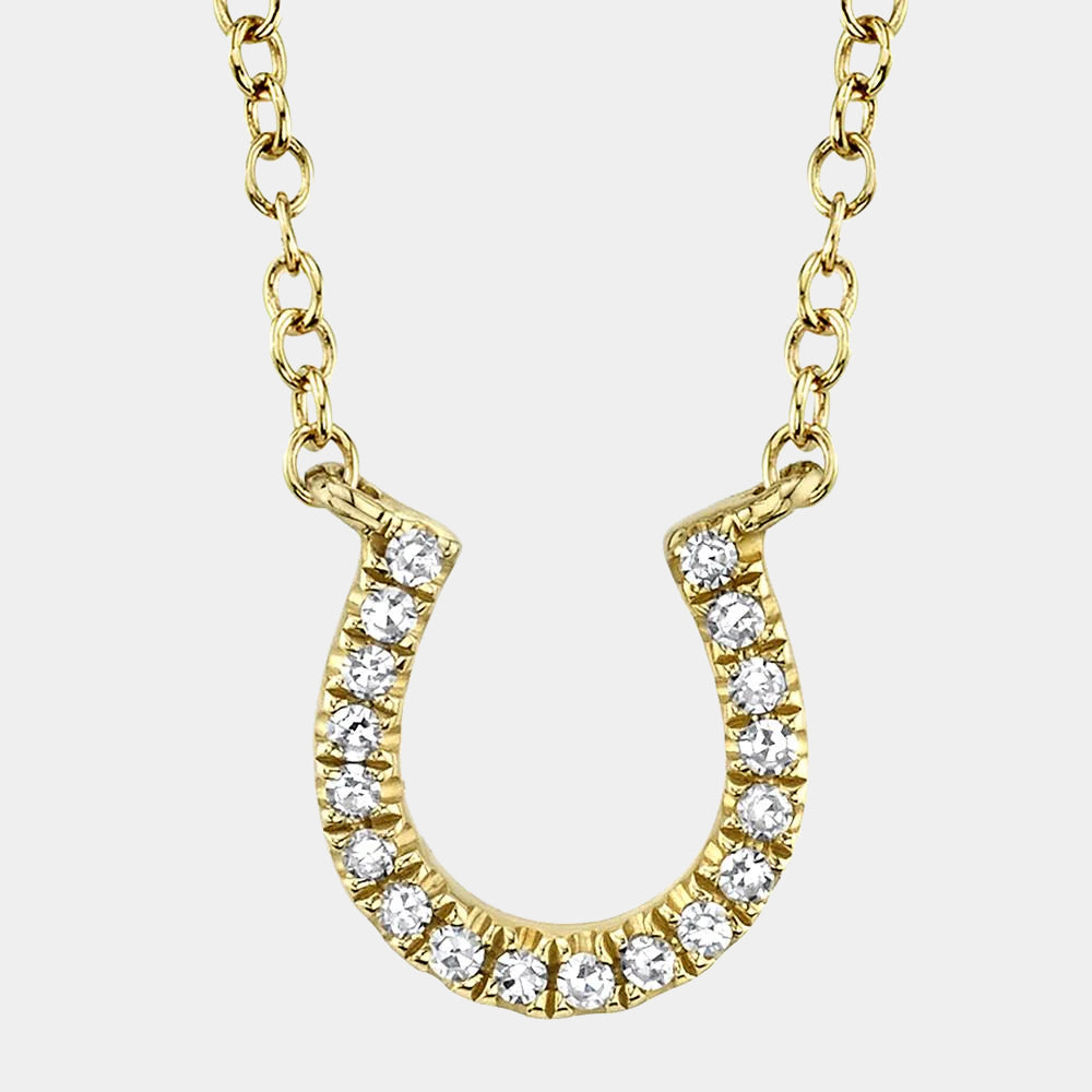 Yellow gold diamond horseshoe necklace, front view