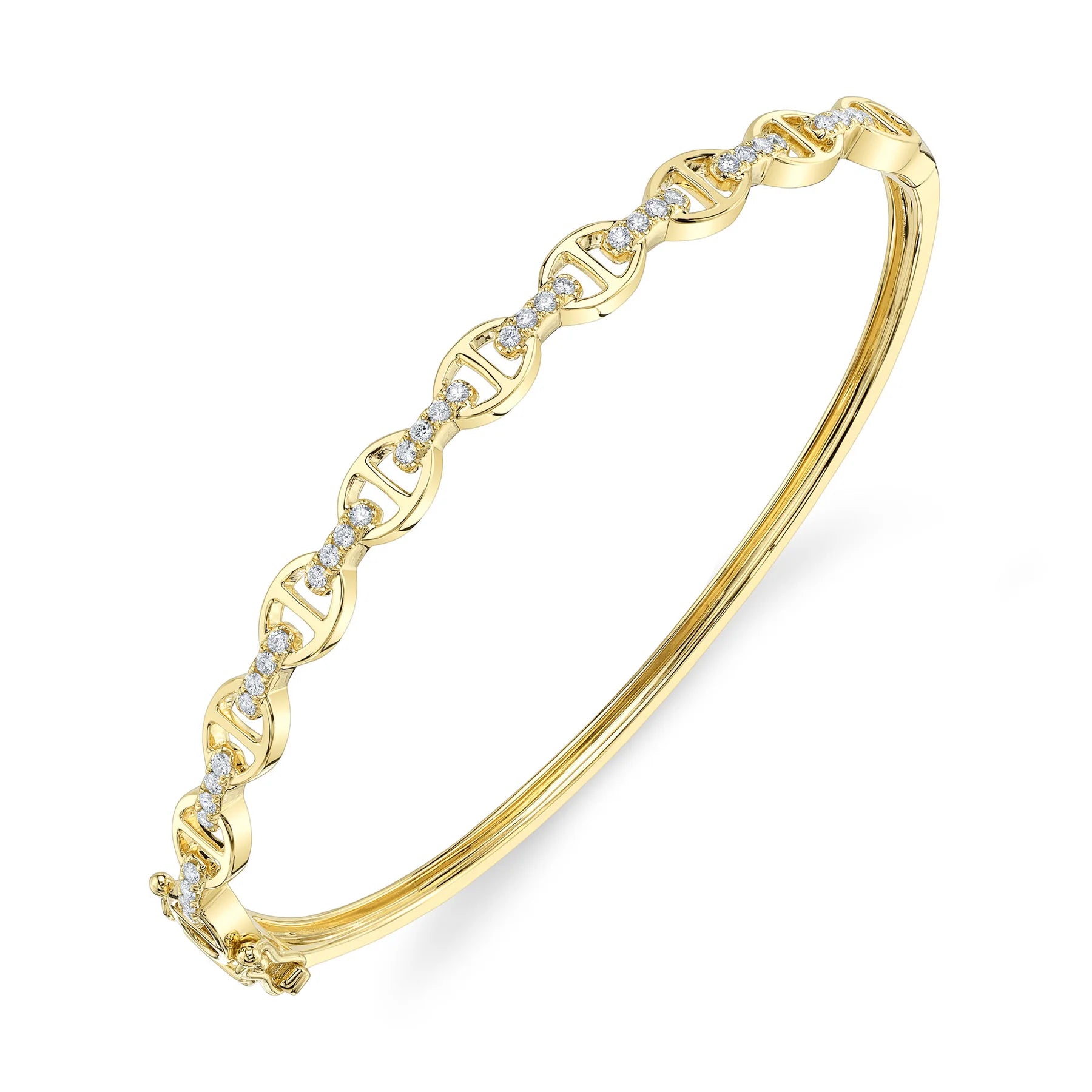 Yellow gold diamond link bracelet, side angle view