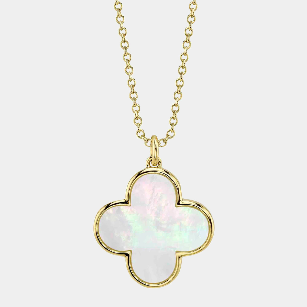 Shy Creation | Mother of Pearl Clover Pendant Necklace | 14k  Dainty Gold Tone Faux Pearl Flower clover Long Necklace main image 0