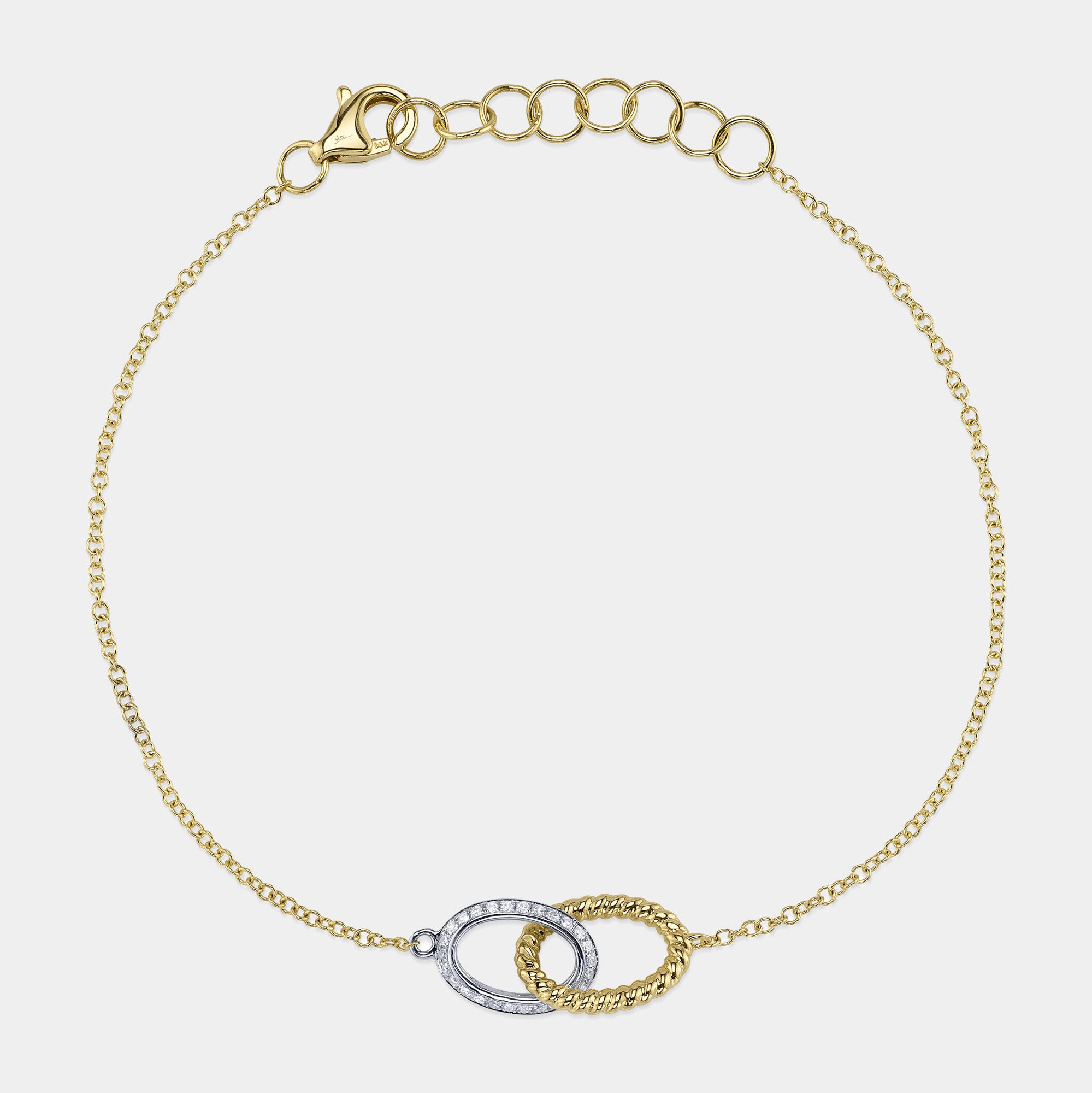 Yellow gold diamond oval bracelet, flat view