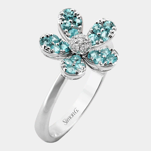 paraiba and diamond flower ring