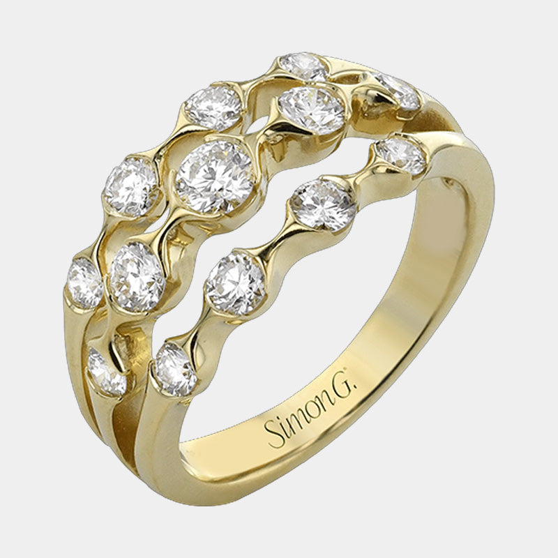 Three row bezel set diamond fashion ring