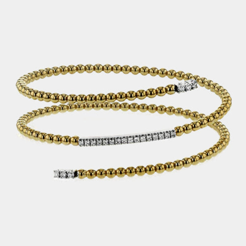 Yellow gold diamond spiral bangle bracelet