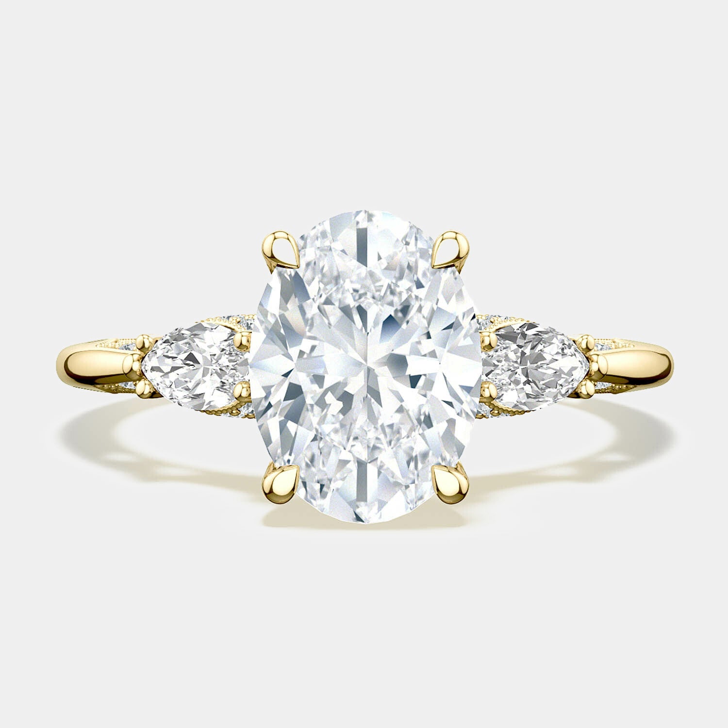 Oval 3-Stone 18k Yellow Gold Engagement Ring - 2685